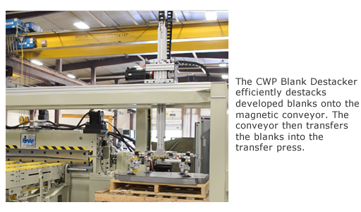 The CWP Blank Destacker efficiently destacks developed blanks